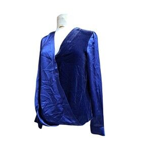 Sundance Womens Blue Blended Paths Silk Velvet Wrap Blouse Size Small